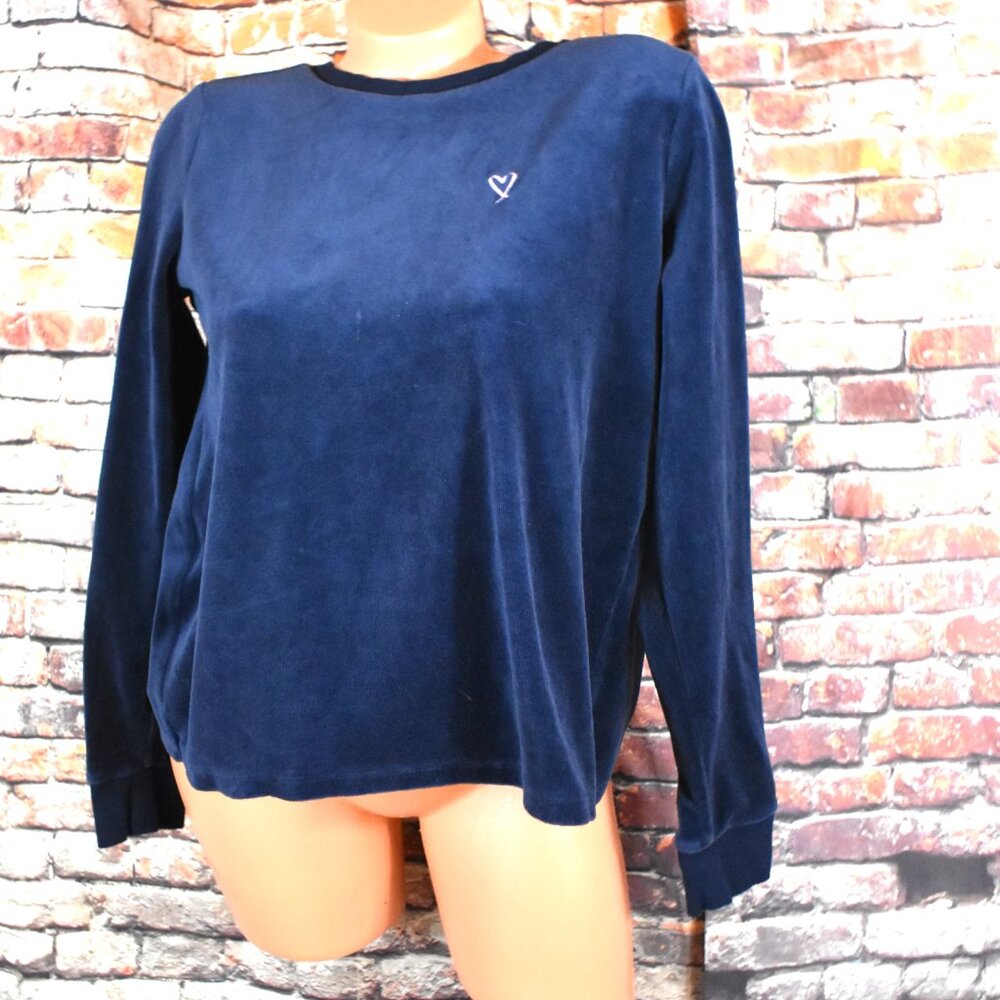 Victorias Secret Medium Crushed Velvet Sweater Open Back Navy Blue Pullover - Picture 2 of 10